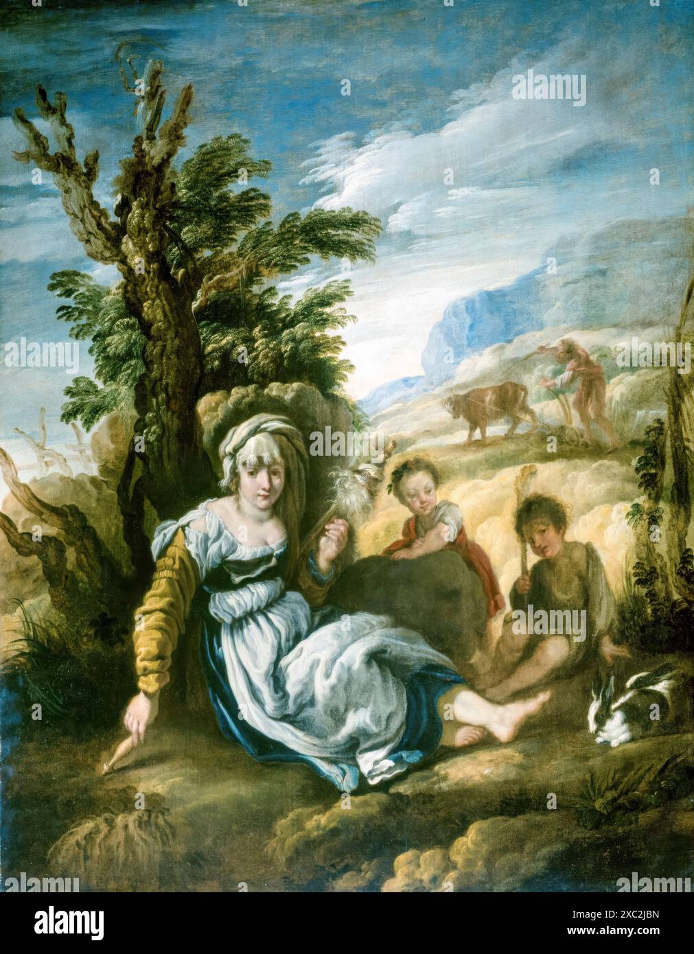 Domenico Fetti, Adamo ed Eva al lavoro, pittura ad olio su legno, 1618-1620 Foto Stock