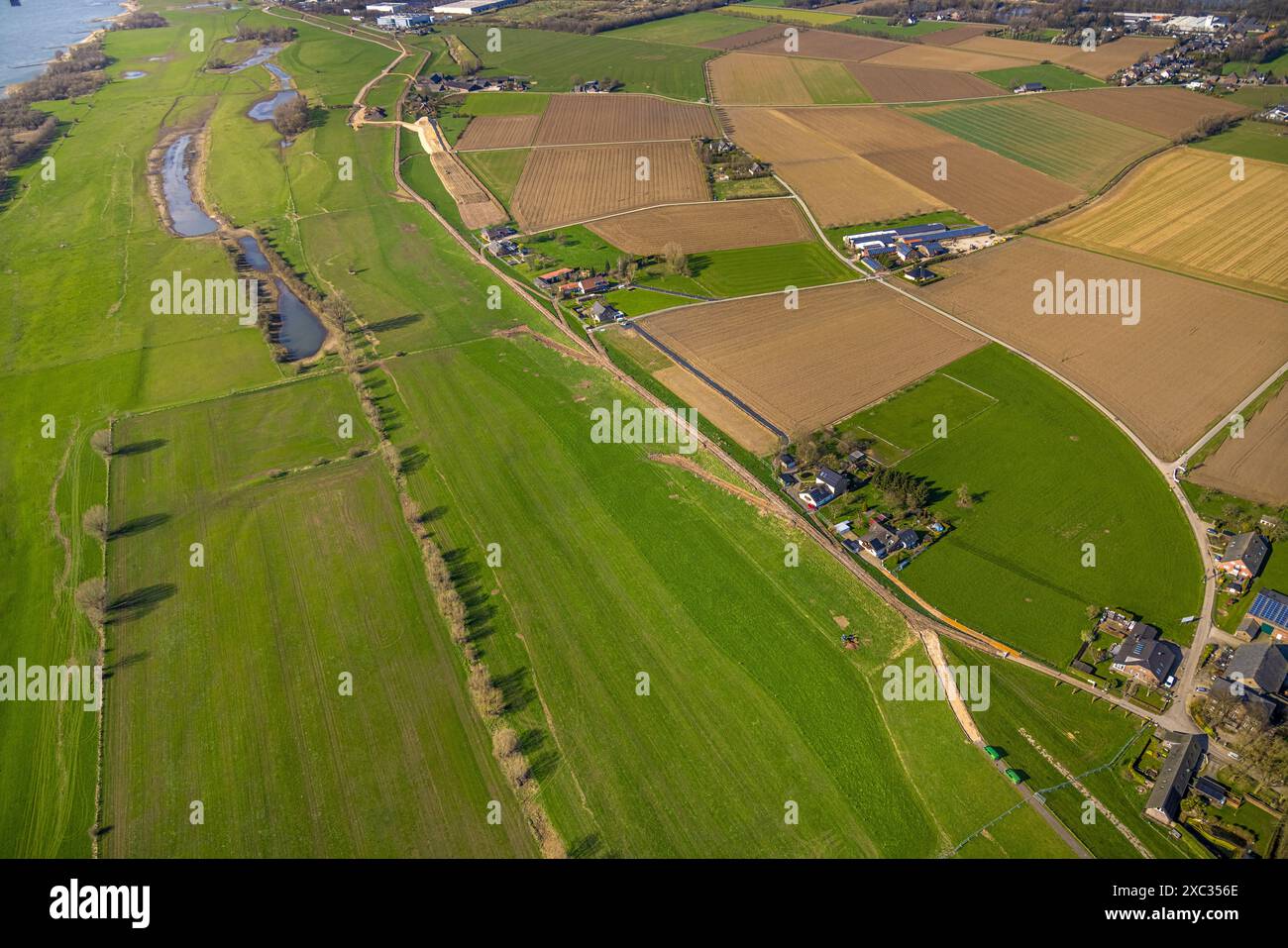 Vista aerea, Dornicksche Ward Landscape Conservation area LSG, Residential building, Dornick, Emmerich am Rhein, Renania settentrionale-Vestfalia, Germania Foto Stock