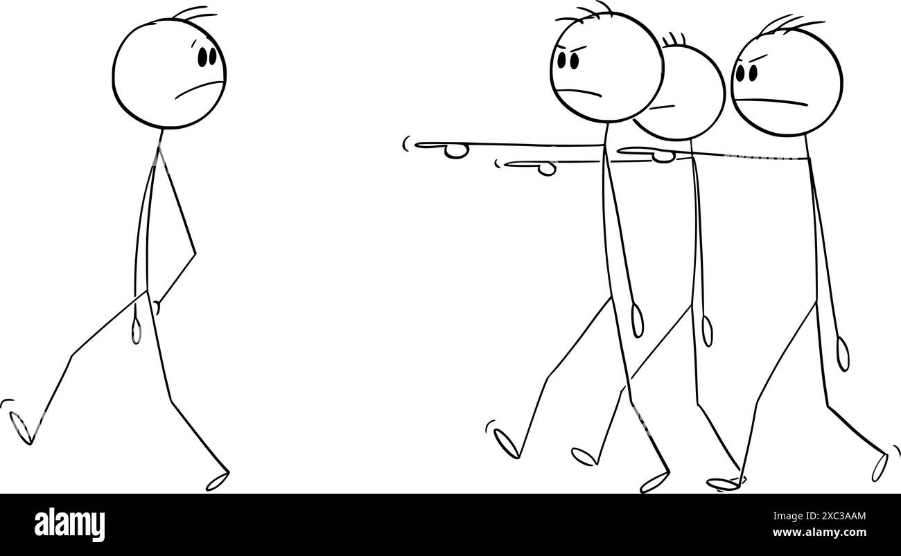 Squadra o folla che puntano a un'altra persona, personaggio vettoriale o illustrazione del personaggio. Illustrazione Vettoriale