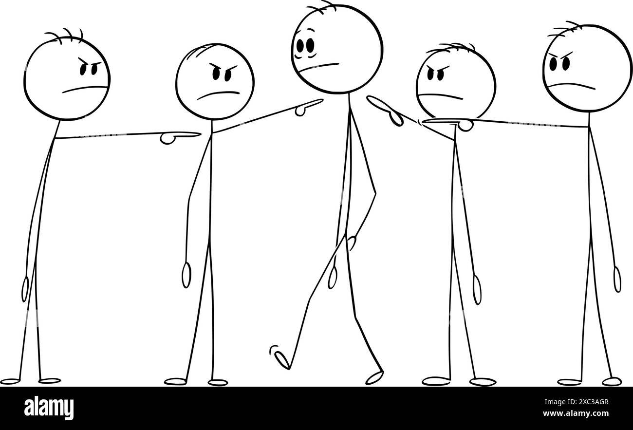 Squadra o folla che puntano a un'altra persona, personaggio vettoriale o illustrazione del personaggio. Illustrazione Vettoriale