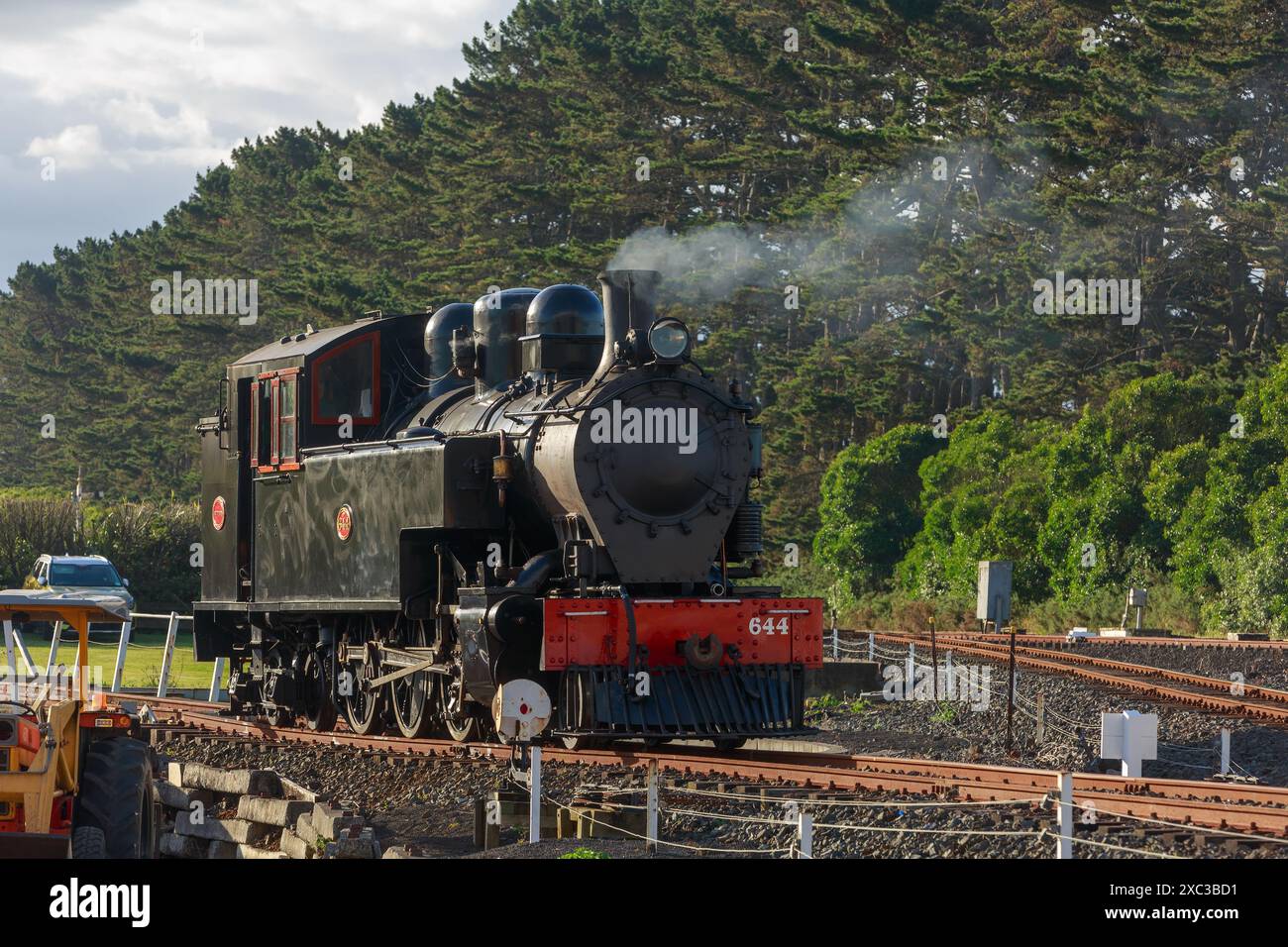 Una storica locomotiva a vapore classe WW del 1915 presso la Glenbrook Vintage Railway, un'attrazione turistica a Waiuku, nuova Zelanda Foto Stock