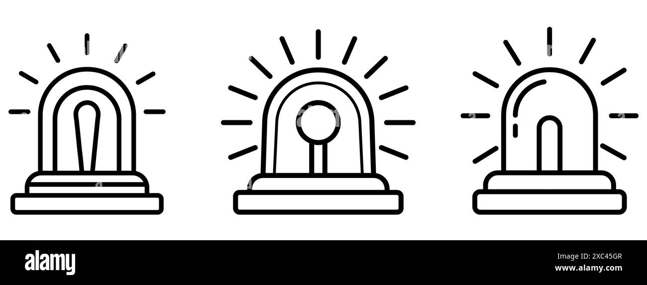 Icona sirena lampeggiatori di emergenza. Set di icone delle sirene in stile piatto. Sirena di emergenza. Illustrazione Vettoriale