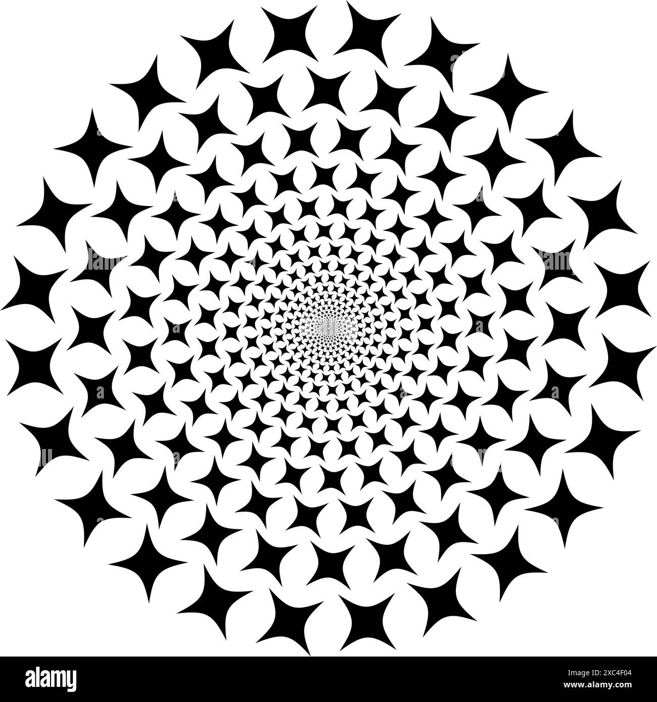 Sfondo astratto con stelle in cerchio. Design artistico a spirale come logo o icona. Una figura nera su sfondo bianco. Illustrazione Vettoriale Sfondo astratto con stelle in cerchio. Design artistico a spirale come logo o icona. Una figura nera su sfondo bianco. Illustrazione Vettoriale