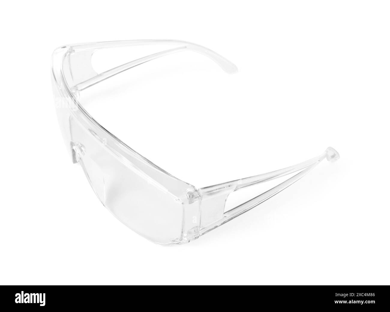 Occhiali di protezione isolati su bianco. Attrezzatura di sicurezza Foto Stock