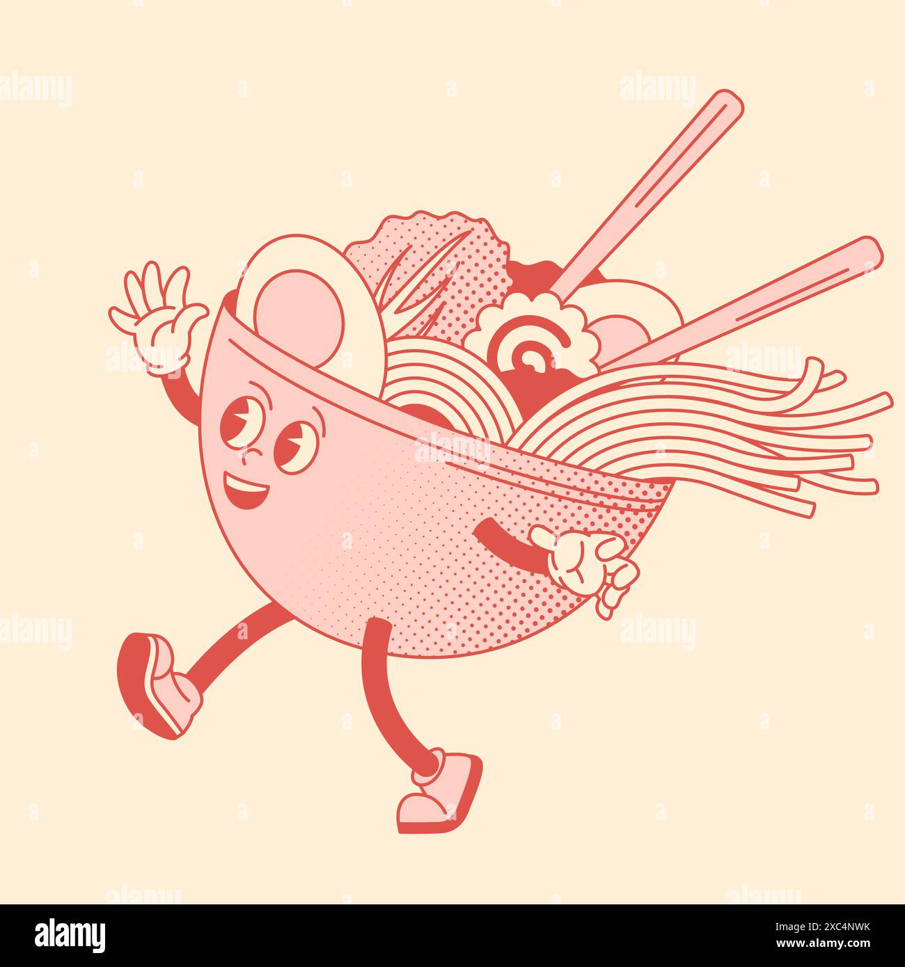 Noodles Ramen Bowl dal carattere vivace Illustrazione Vettoriale