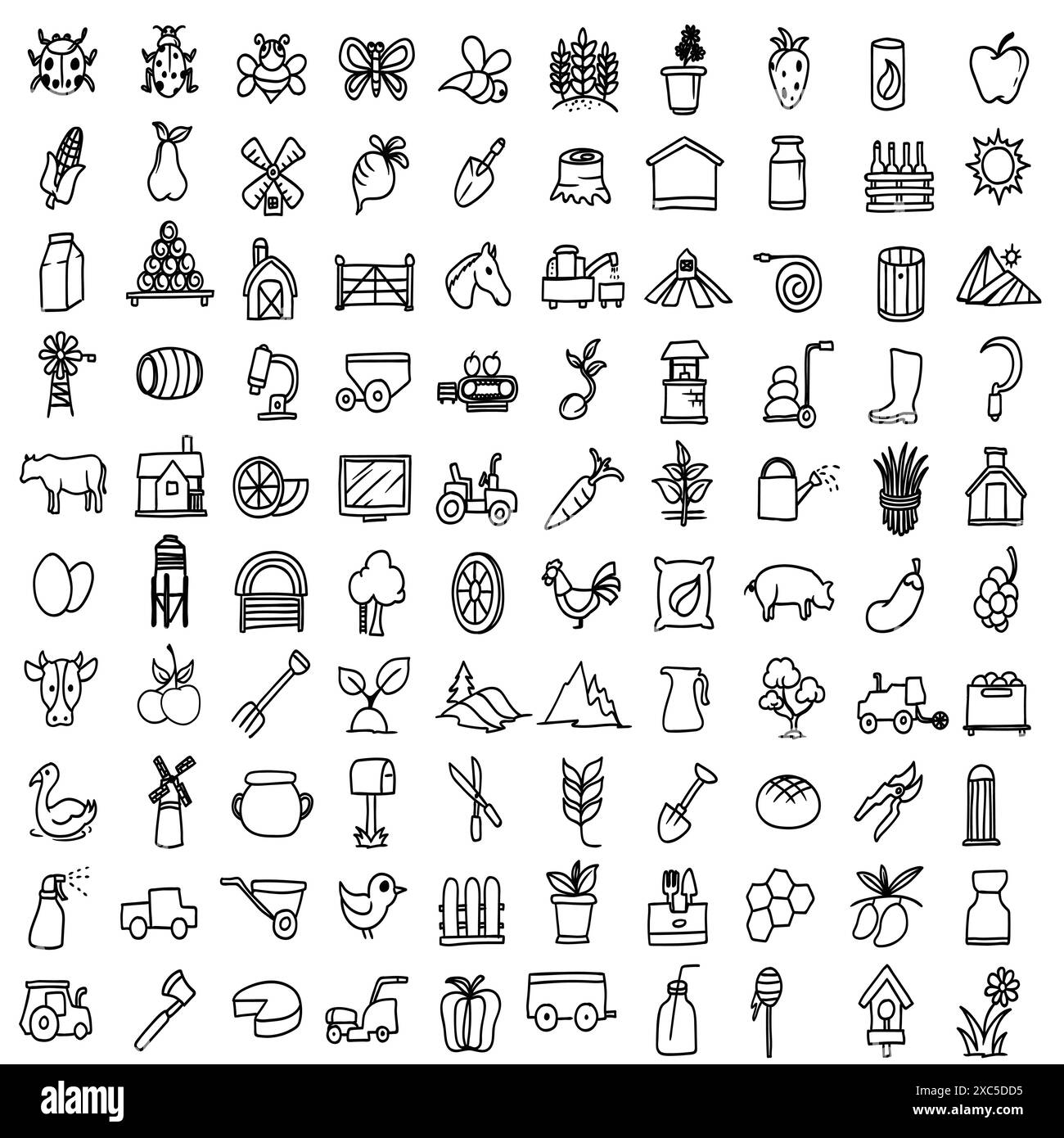 icona agricoltura imposta lo schizzo di simboli classici piatti della collezione Illustrazione Vettoriale