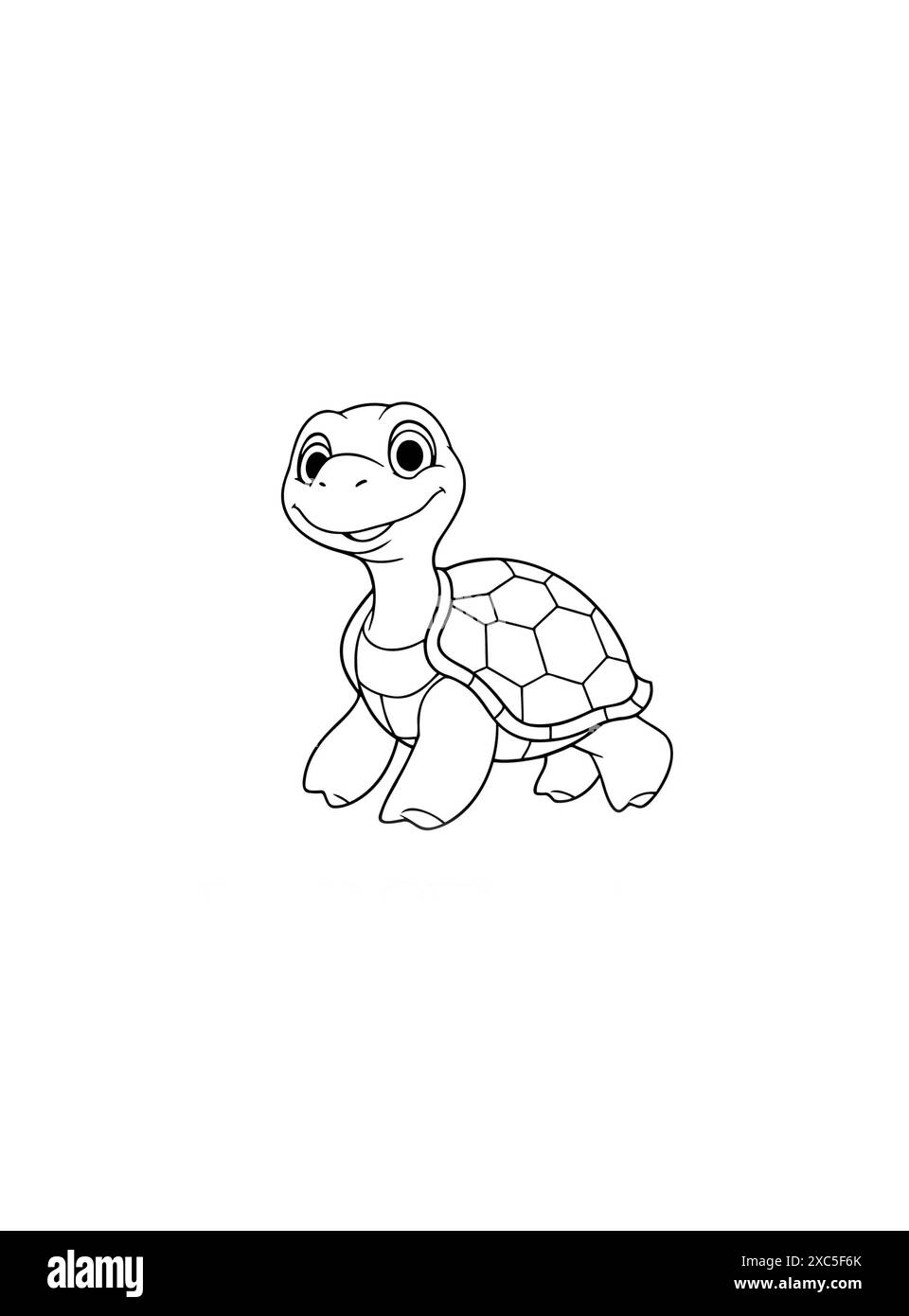 Tartaruga cartoni animati. Illustrazione in bianco e nero per libro da colorare. Carino libro da colorare a pagina quadrata per bambini. Semplice disegno divertente per bambini. Foto Stock