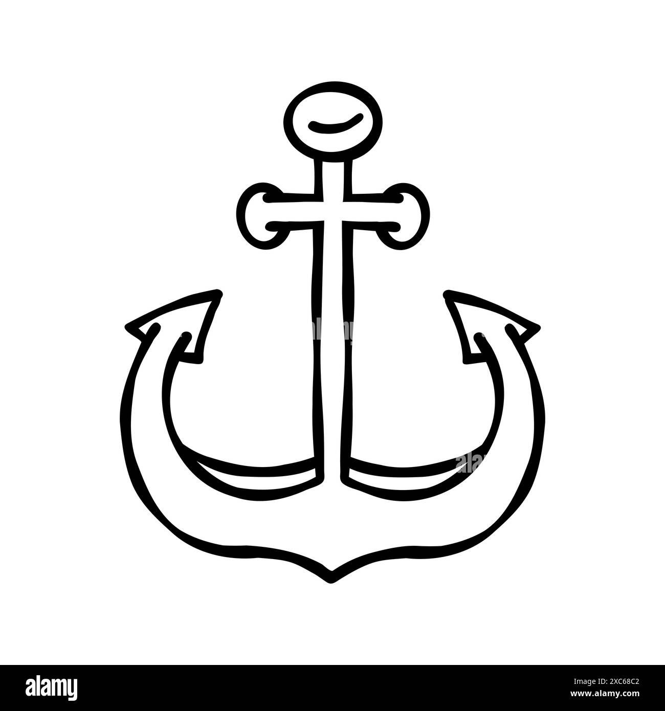 Icona del vettore di ancoraggio logo simbolo dell'imbarcazione timone pirata, semplice grafica nautica. design doodle nero Illustrazione Vettoriale