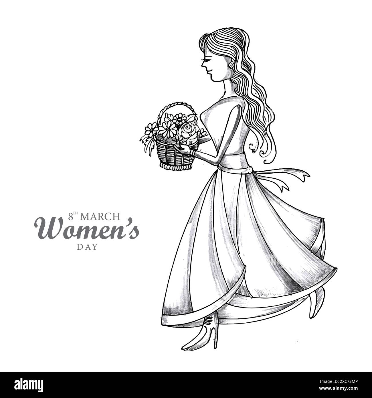 Tessera di celebrazione del sorteggio a mano per l'8 marzo, sfondo del giorno delle donne felici Illustrazione Vettoriale