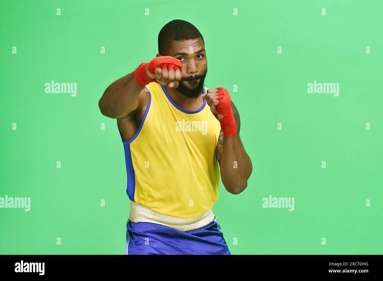 Rio de Janeiro, Brasile, 15 maggio 2024. Il pugile olimpico brasiliano Abner Teixeira, durante una giornata mediatica, all'hotel Windsor nella città di Rio de Janeiro. Foto Stock