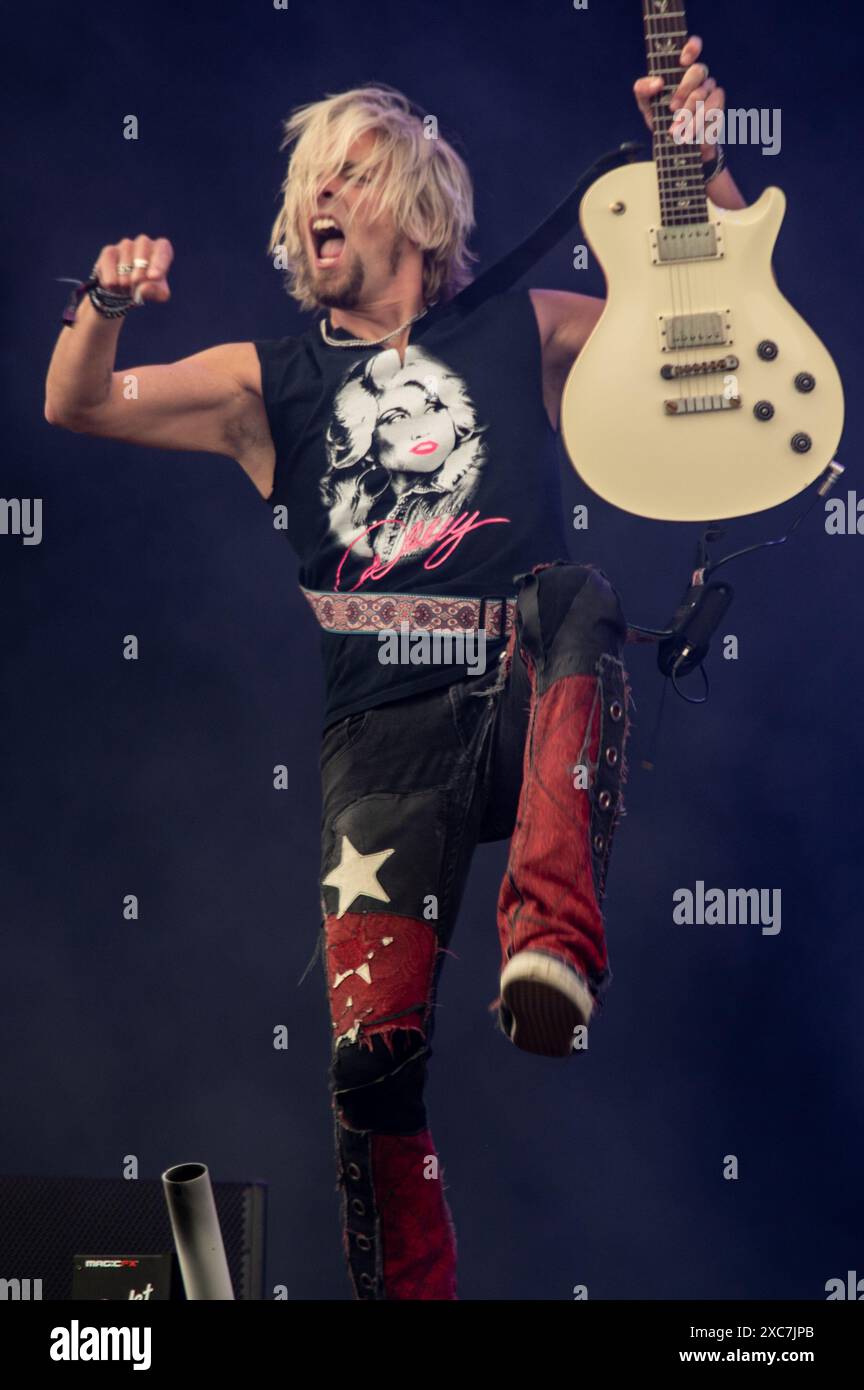 Donington, Regno Unito. 13 giugno 2024. Black Stone Cherry offre un'energica esibizione al Download Festival. Cristina Massei/Alamy notizie in diretta Foto Stock