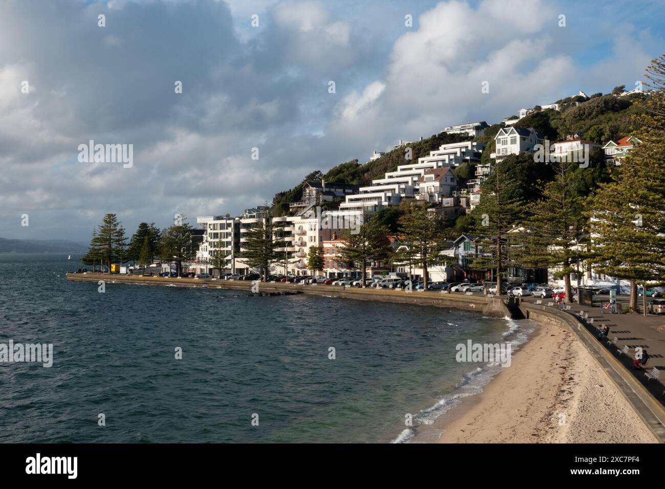 Inverno soleggiato a Oriental Bay, Wellington, nuova Zelanda Foto Stock