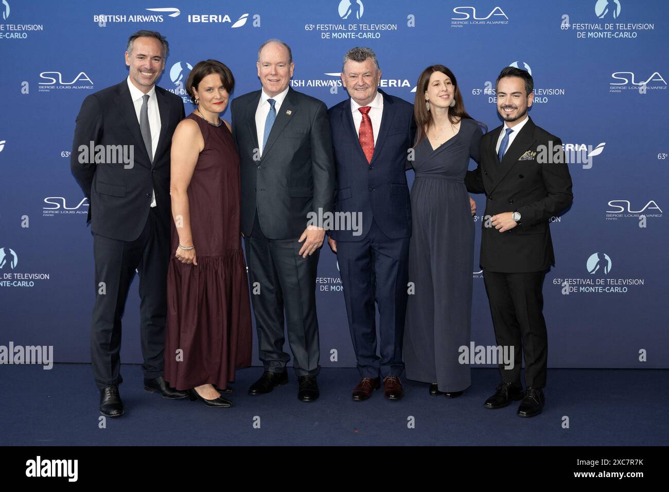 Montecarlo, Monaco. 30 maggio 2024. Antony Nogues, Martina Santava, Principe Alberto II, Principe di Monaco, Steve Anderson, chiara Avesani e Andre Carvalho Ramos assistono alla cerimonia di apertura del 63° Festival televisivo di Monte-Carlo il 14 giugno 2024 a Monte-Carlo, Monaco. Foto di David NIVIERE/ABACAPRESS. COM credito: Abaca Press/Alamy Live News Foto Stock