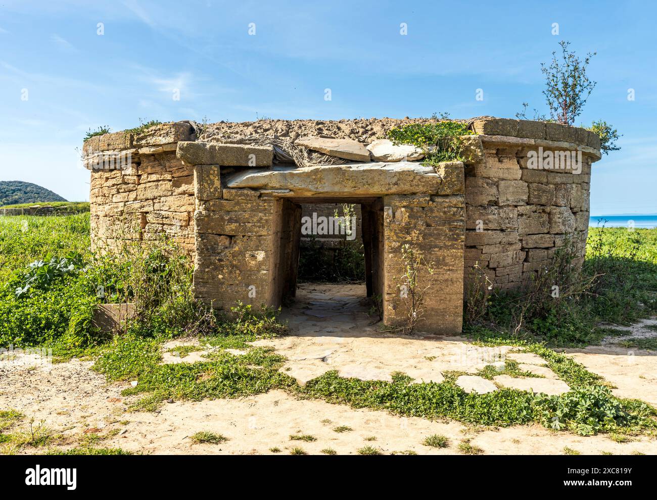 Tomba etrusca nella Necropoli di San Cerbone, Parco Archeologico di Baratti e Populonia, Golfo di Baratti, provincia di Livorno, Toscana, Italia Foto Stock