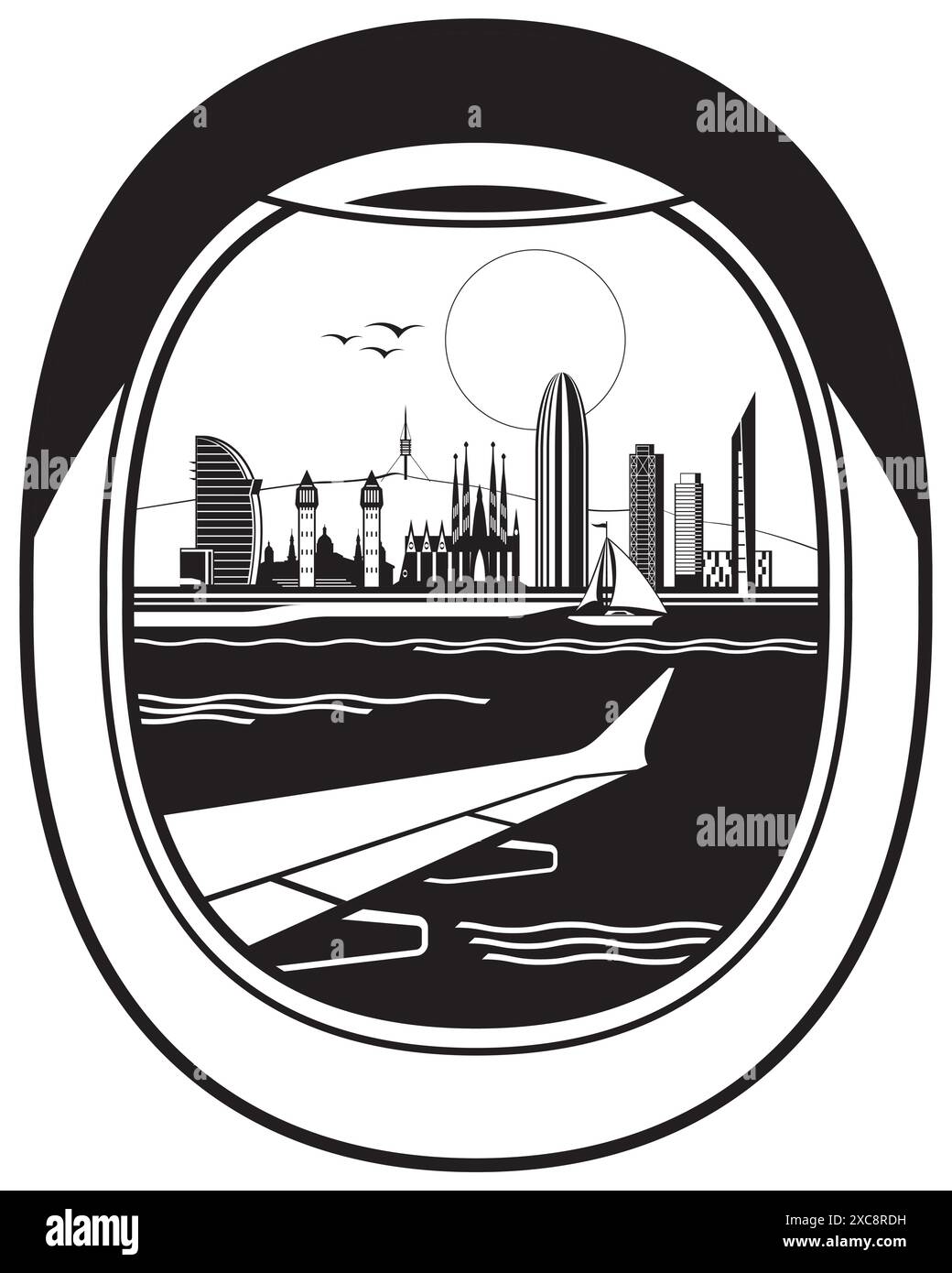 Vista dall'aereo passeggeri a Barcellona - illustrazione vettoriale Illustrazione Vettoriale