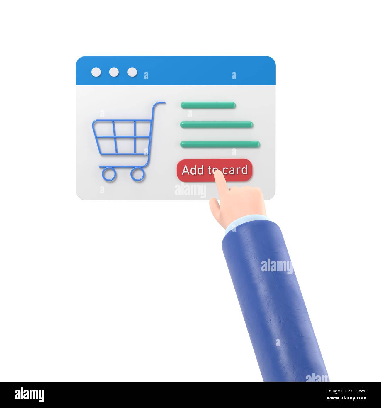 rendering 3d della shopping bag online per il prodotto da aggiungere alla scheda sul browser web. icona dello shopping online 3d con il mercato commerciale. icona 3d e carrello acquisti Foto Stock