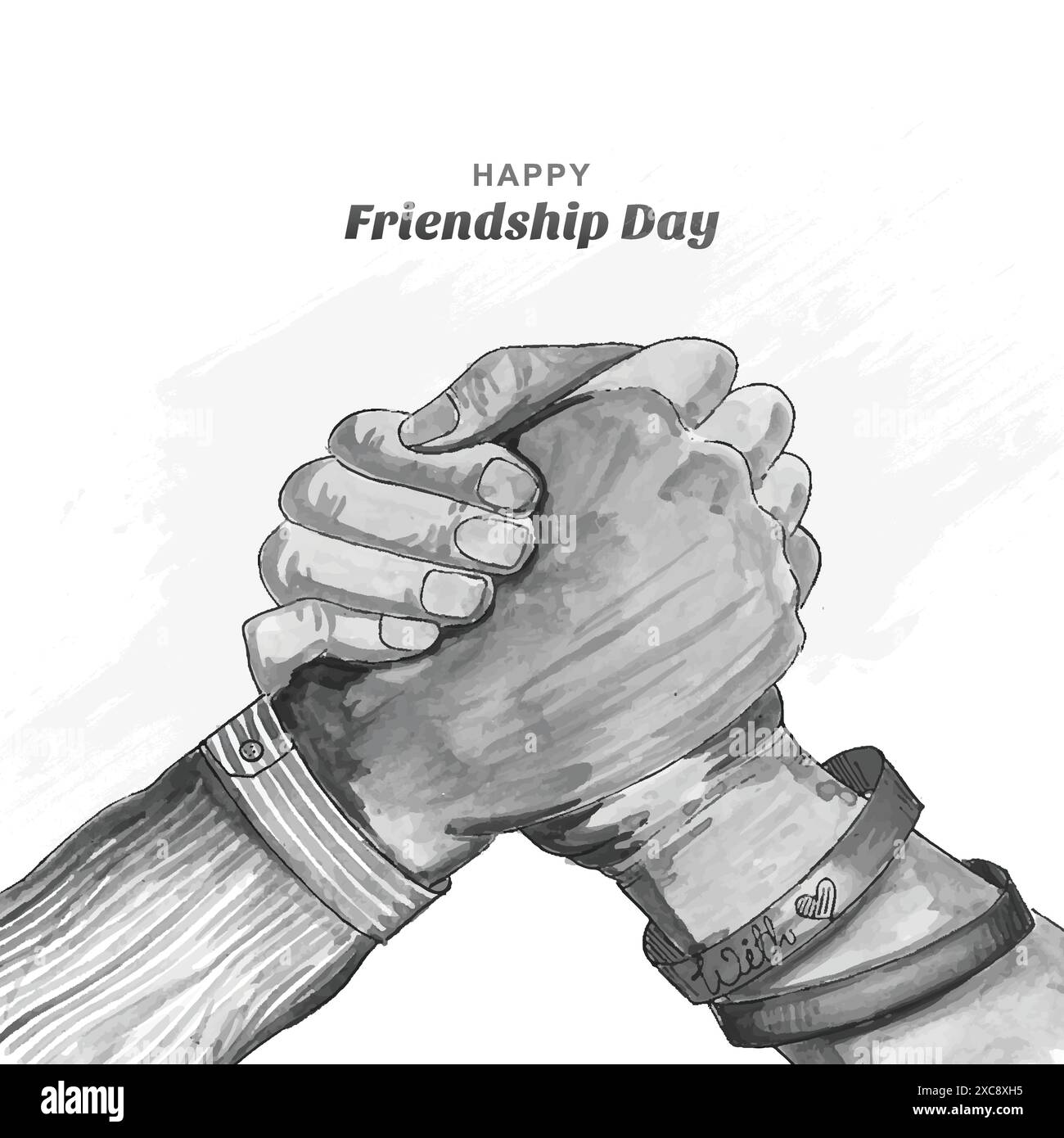 Buon giorno dell'amicizia disegna a mano acquerello grigio con carta di credito Illustrazione Vettoriale