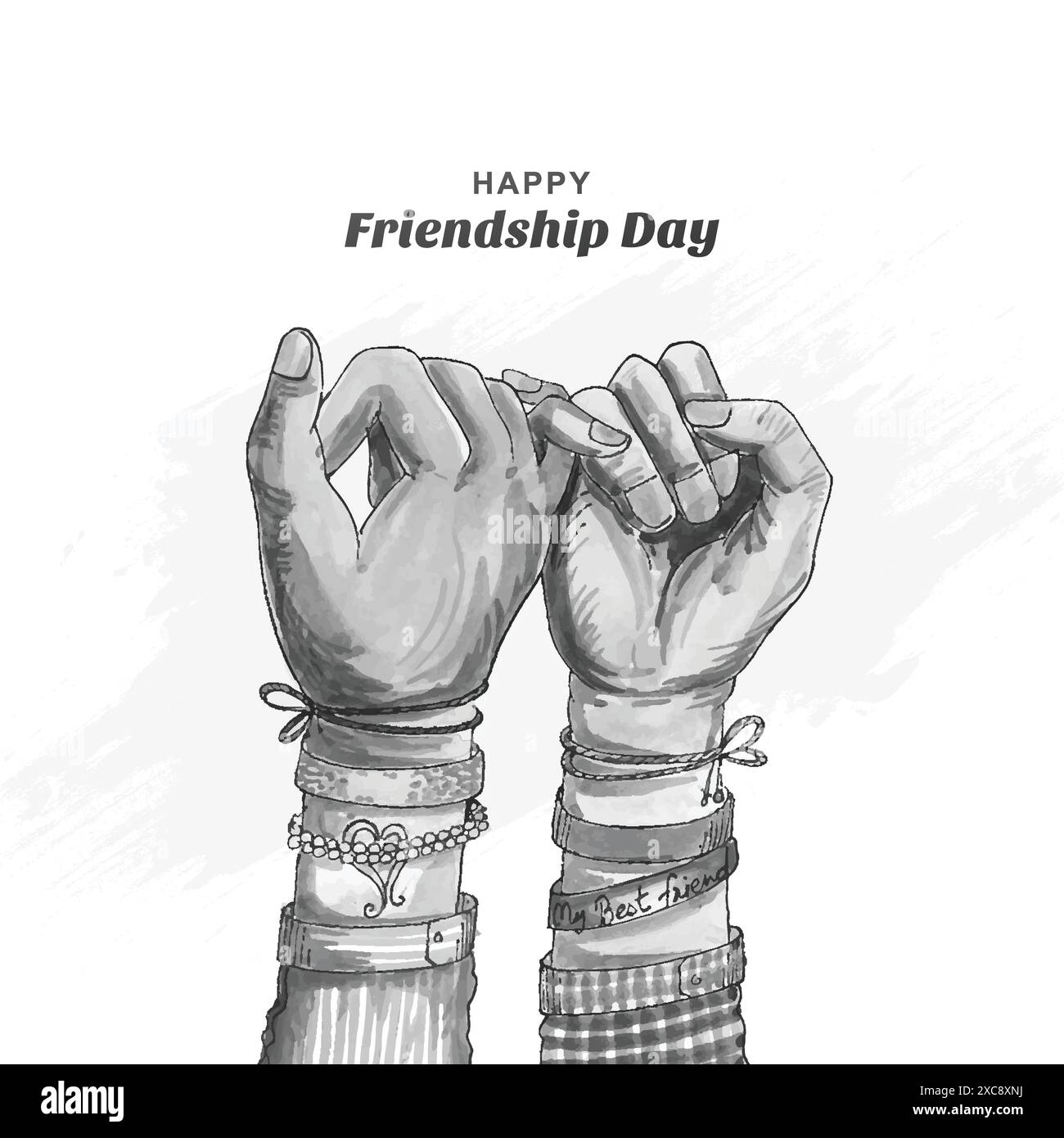 Buon giorno dell'amicizia disegna a mano acquerello grigio con carta di credito Illustrazione Vettoriale