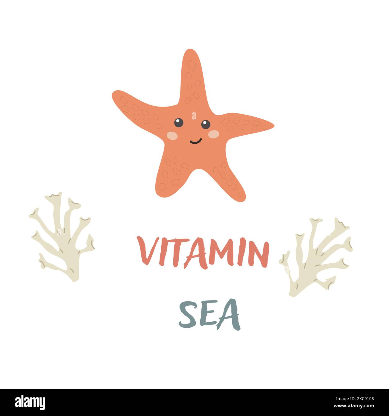 I bambini fanno da sfondo a pesci statici di animali marini con le parole. Elementi nautici. Un pesce carino o un abitante dell'oceano con alghe marine. Vita marina selvaggia, animali marini con Illustrazione Vettoriale