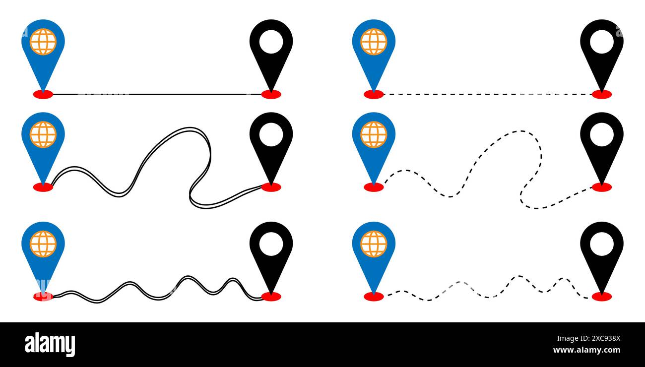 Concetto di vettore del percorso della linea retta e della freccia tratteggiata concetto di creazione del percorso dal punto. Illustrazione Vettoriale