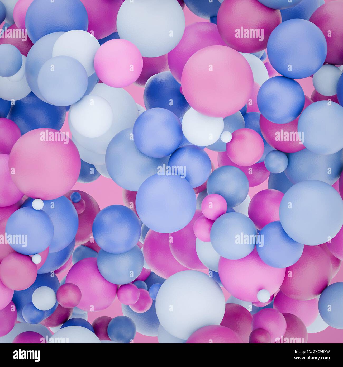 Sfondo di sfere astratte: Schema di colori lilla greco. Sfere di dimensioni diverse e ombreggiate che si muovono con il mouse. Foto Stock