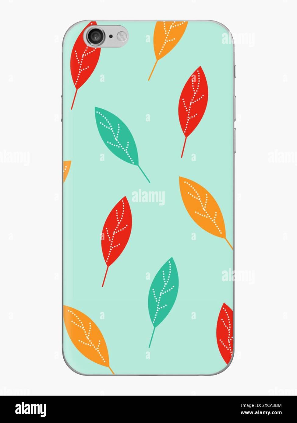 Smartphone in una custodia colorata. Stampa botanica Foto Stock