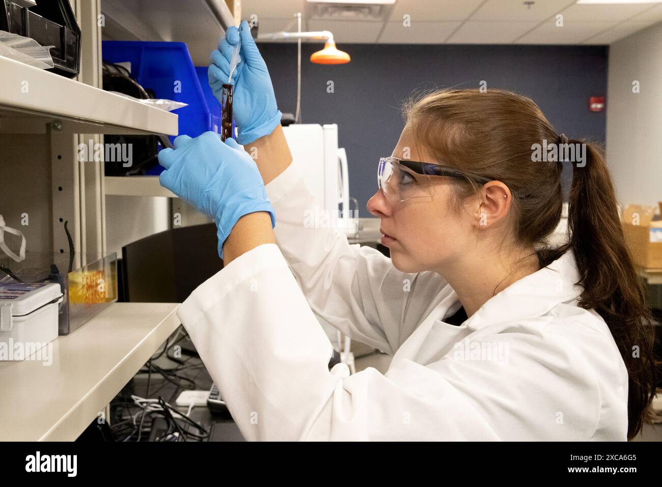 Gli scienziati dei laboratori CBP e dei servizi scientifici conducono test sui farmaci presso il Port of Memphis Forward Operating Laboratory, 22 luglio 2021. Foto CBP di Jerry Glaser Foto Stock