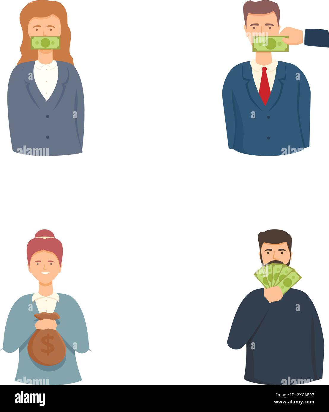 Le icone del lobbismo impostano il vettore dei cartoni animati. Influenza finanziaria sull'azione del legislatore. Politica, legge Illustrazione Vettoriale