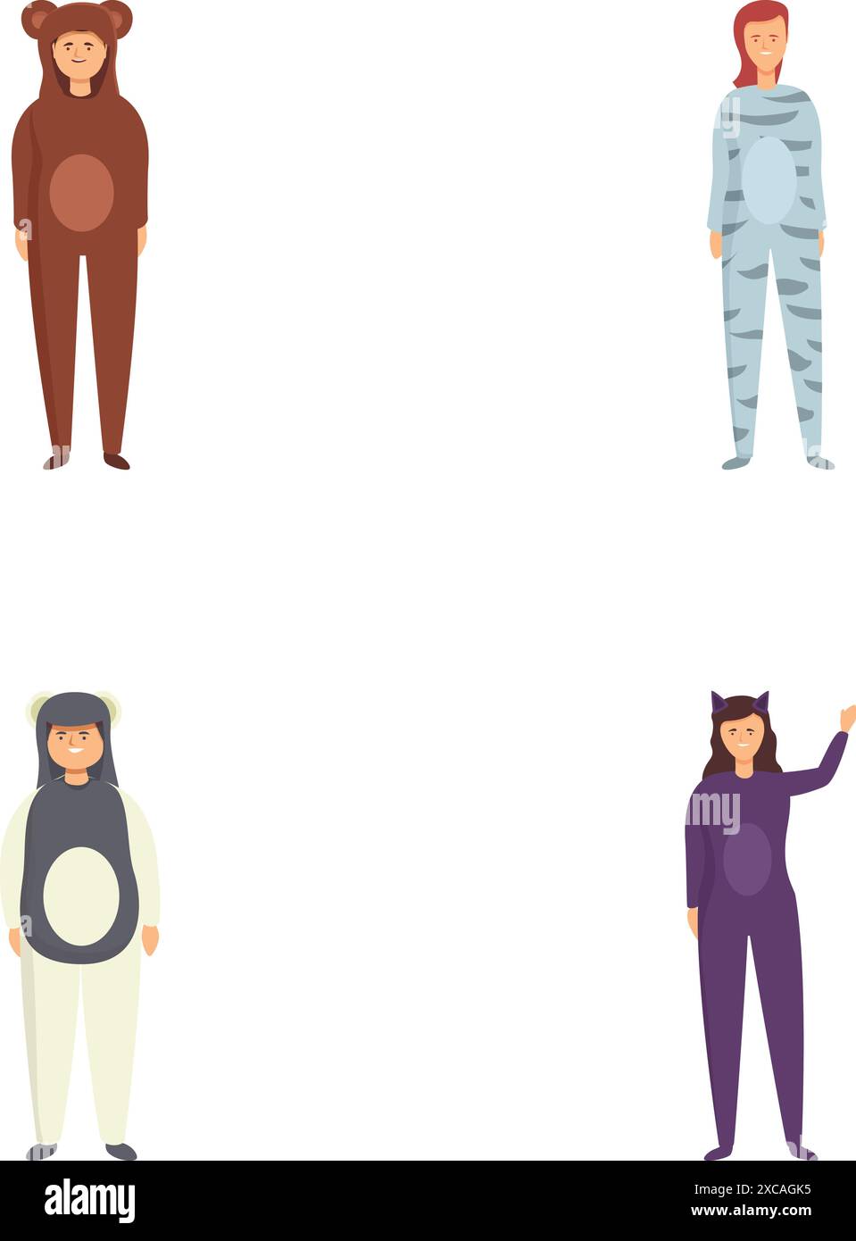 Illustrazione di quattro persone vestite con simpatici e intimi animali Illustrazione Vettoriale