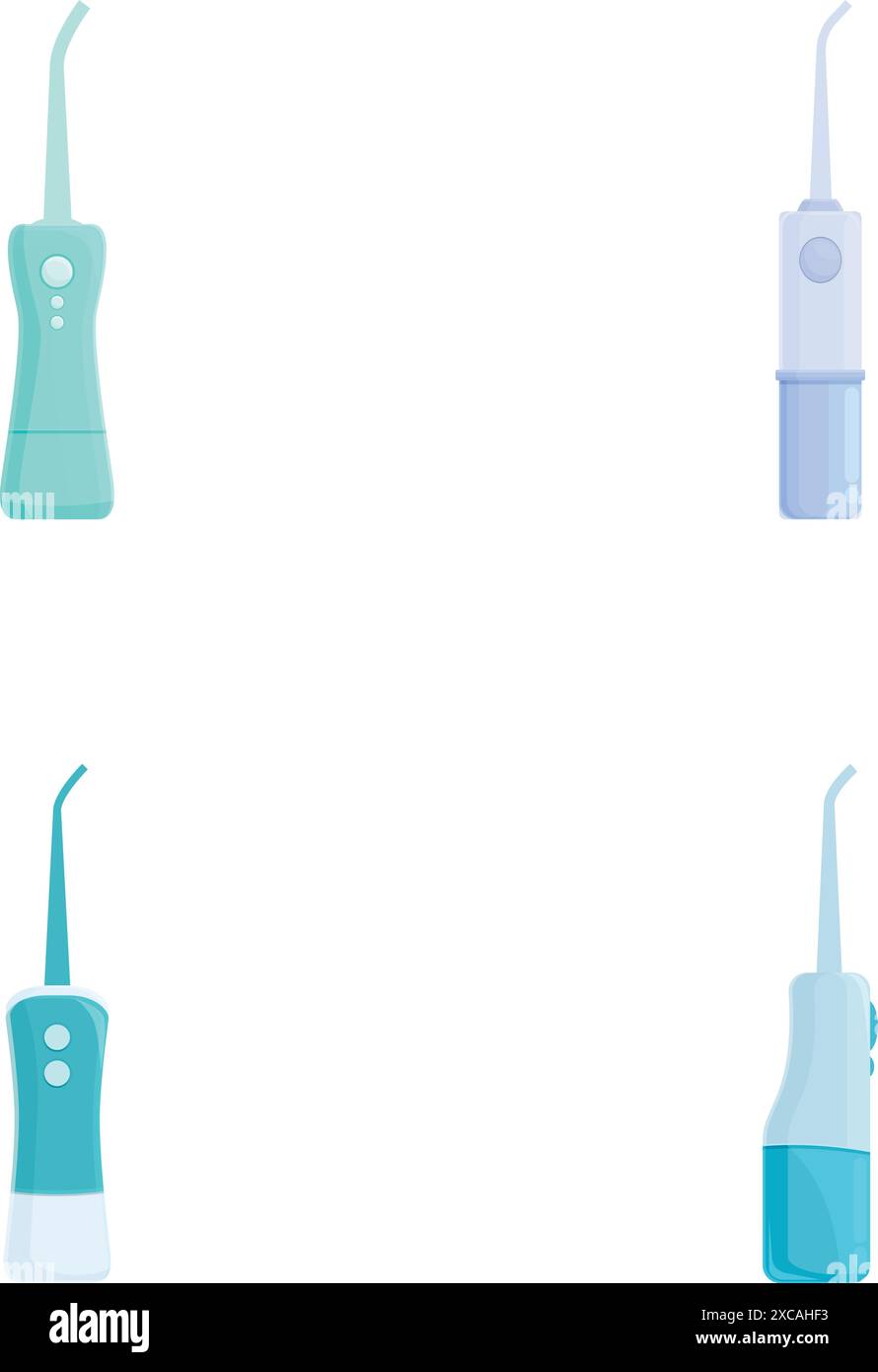 Raccolta di galleggianti elettrici colorati per l'igiene dentale isolati su sfondo bianco Illustrazione Vettoriale