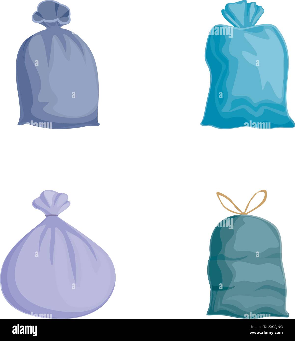 Immagine di quattro sacchetti per rifiuti o rifiuti di colore diverso isolati su sfondo bianco Illustrazione Vettoriale