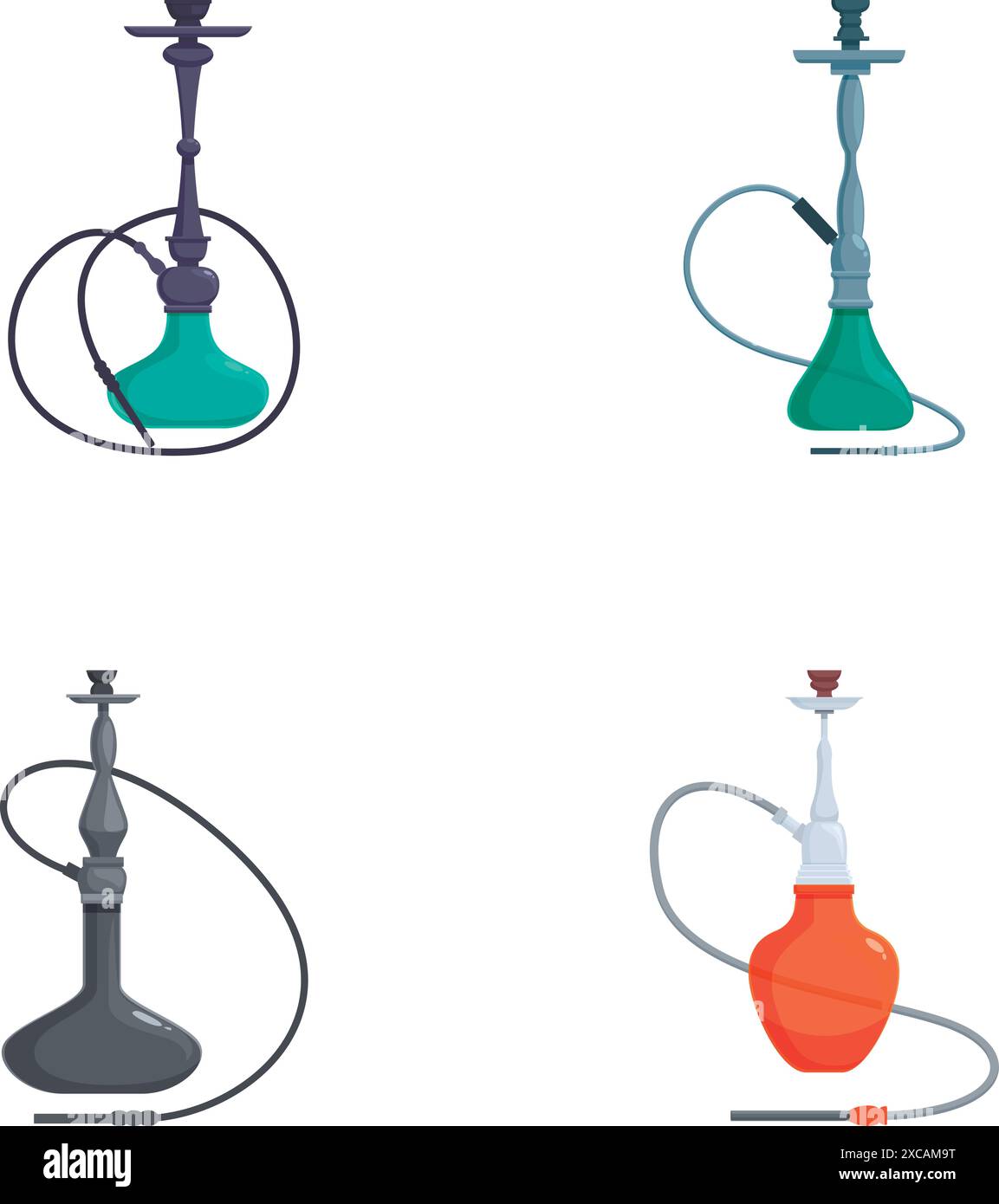 Assortimento di quattro narghilè colorate in uno stile vettoriale pulito, ideale per diverse esigenze di progettazione Illustrazione Vettoriale
