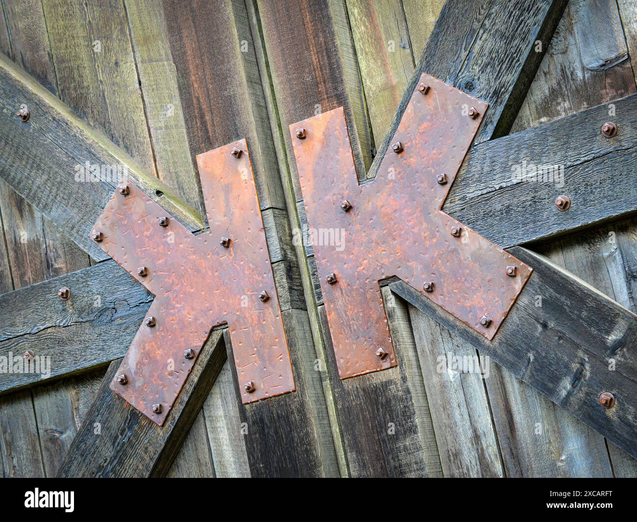 Dettaglio della vecchia porta di legno a Fort Nisqually a Tacoma, Washington Foto Stock