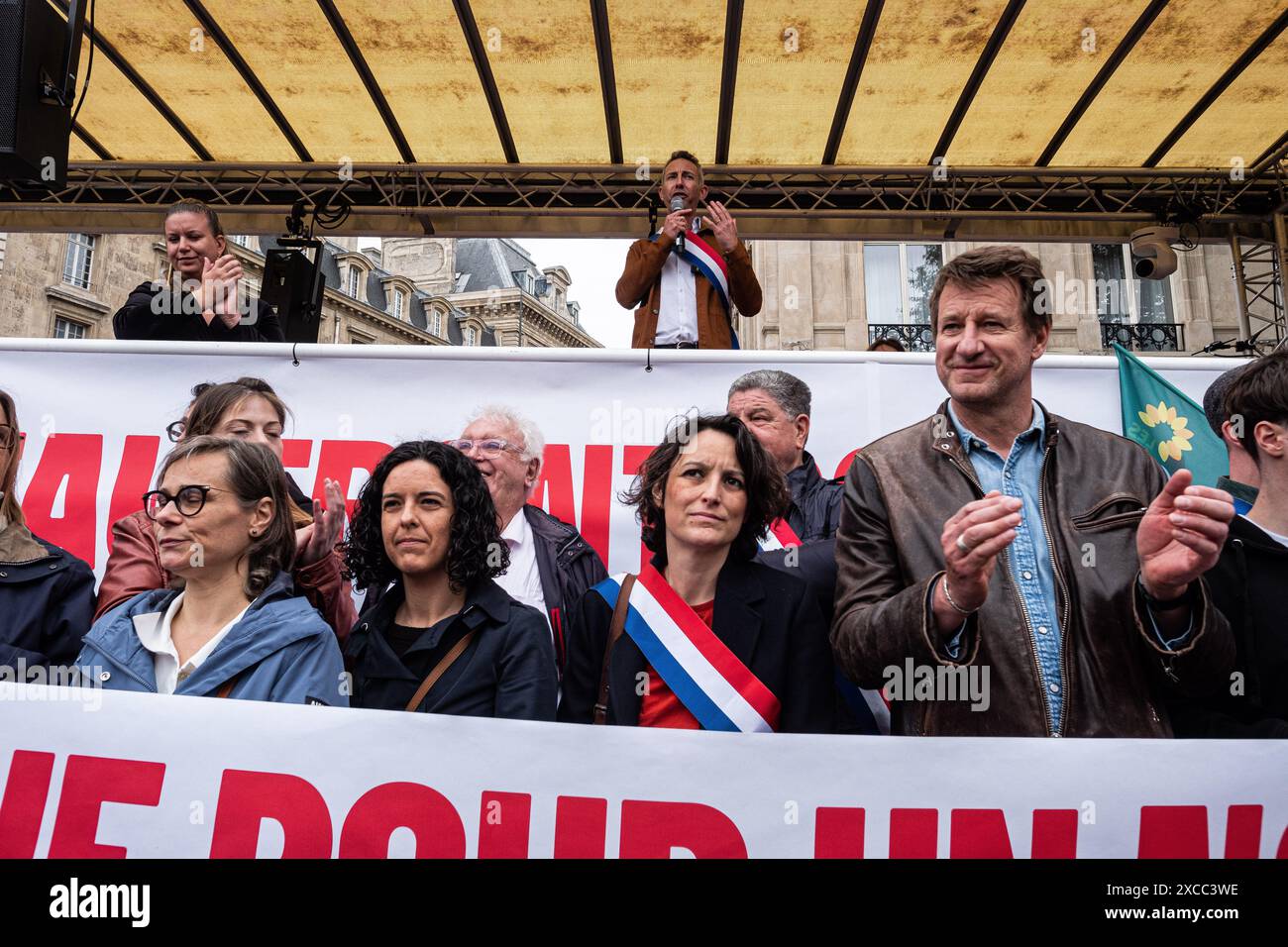 Parigi, Francia. 15 giugno 2024. Olivier Donnars/le Pictorium - dimostrazione contro l'estrema destra alla presenza del nuovo fronte Popolare - 15/06/2024 - Francia/Parigi - Ian Brossat, senatore PC per Parigi, presenta il programma del nuovo Front Populaire alla manifestazione contro l'estrema destra a Parigi. Crediti: LE PICTORIUM/Alamy Live News Foto Stock