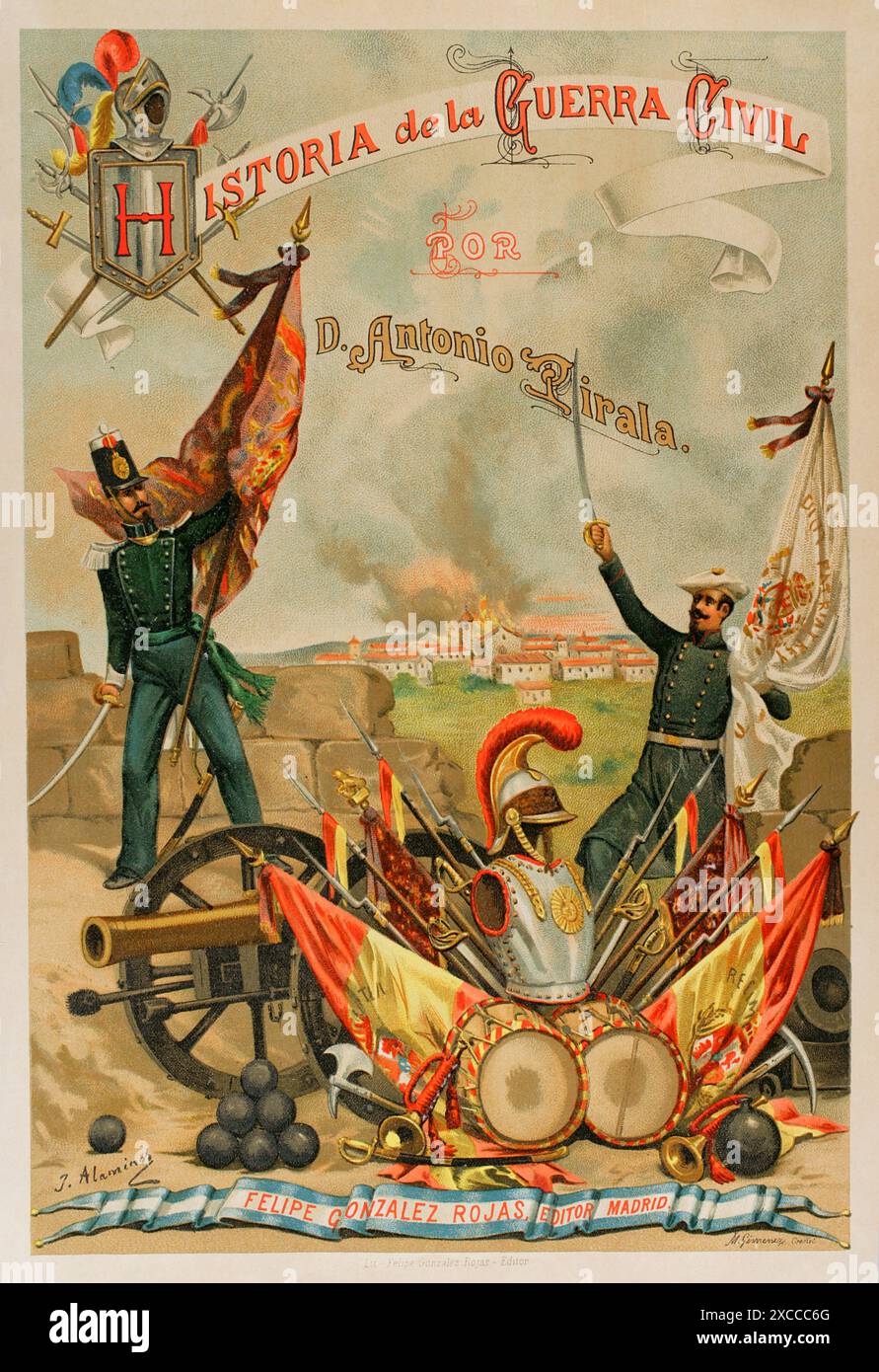 Spagna. "Historia de la guerra Civil y de los partidos liberal y carlista" (storia della guerra civile e dei partiti liberali e carlisti), di Antonio Pirala. Volume I. pubblicato a Madrid, 1889. Foto Stock