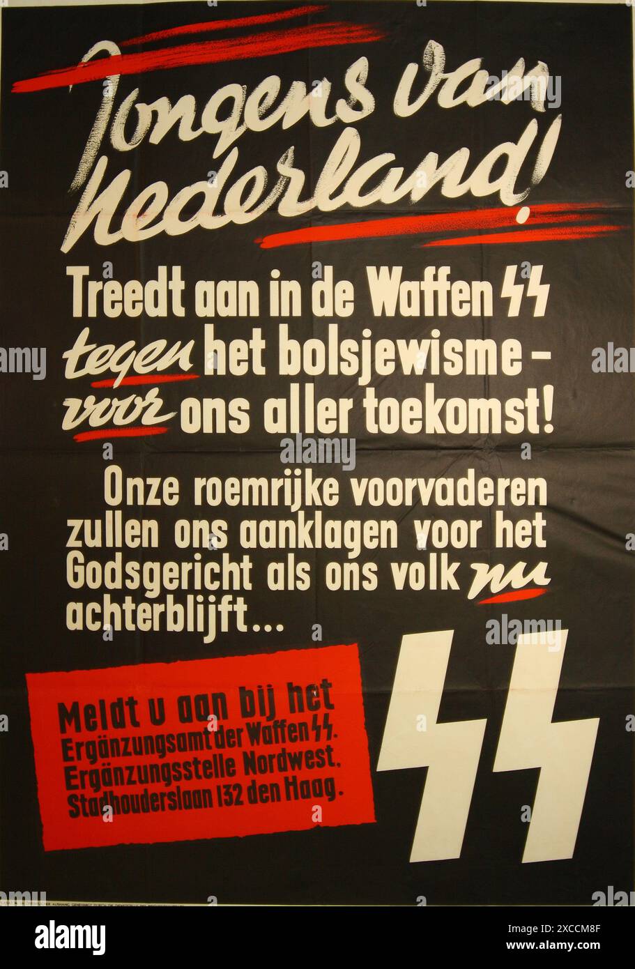 Un manifesto olandese per il reclutamento delle SS. Foto Stock