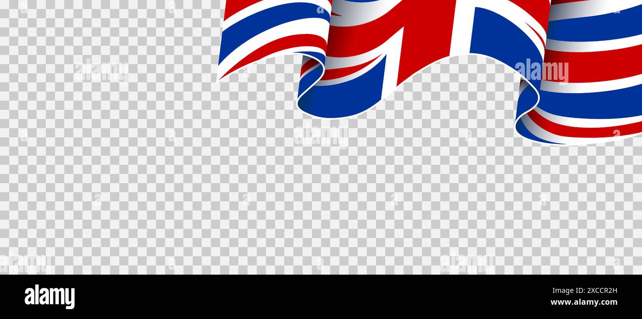 Bandiera britannica. Sfondo trasparente con bandiera ondeggiante del regno unito. Colori RGB: Rosso, blu, bianco. Illustrazione vettoriale. Illustrazione Vettoriale