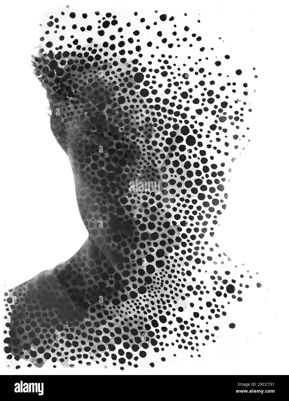 Un ritratto di un uomo in bianco e nero con una pointelle frontale Foto Stock