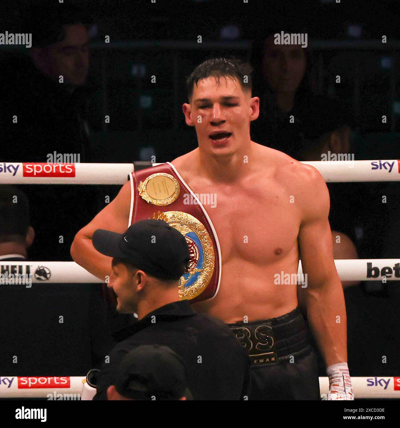 Londra, Regno Unito. 16 giugno 2024. Chris Billam-Smith mantiene il titolo WBO World Cruiserweight Championship durante Game On! A Selhurst Park, Londra, Inghilterra, il 15 giugno 2024. Foto di Ken Sparks. Solo per uso editoriale, licenza richiesta per uso commerciale. Non utilizzare in scommesse, giochi o pubblicazioni di singoli club/campionato/giocatori. Crediti: UK Sports Pics Ltd/Alamy Live News Foto Stock