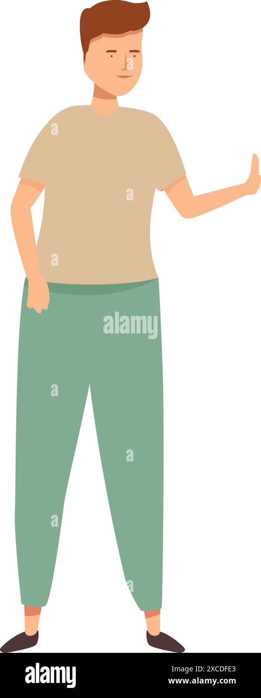 Il giovane è in piedi e fa un gesto di arresto con la mano Illustrazione Vettoriale