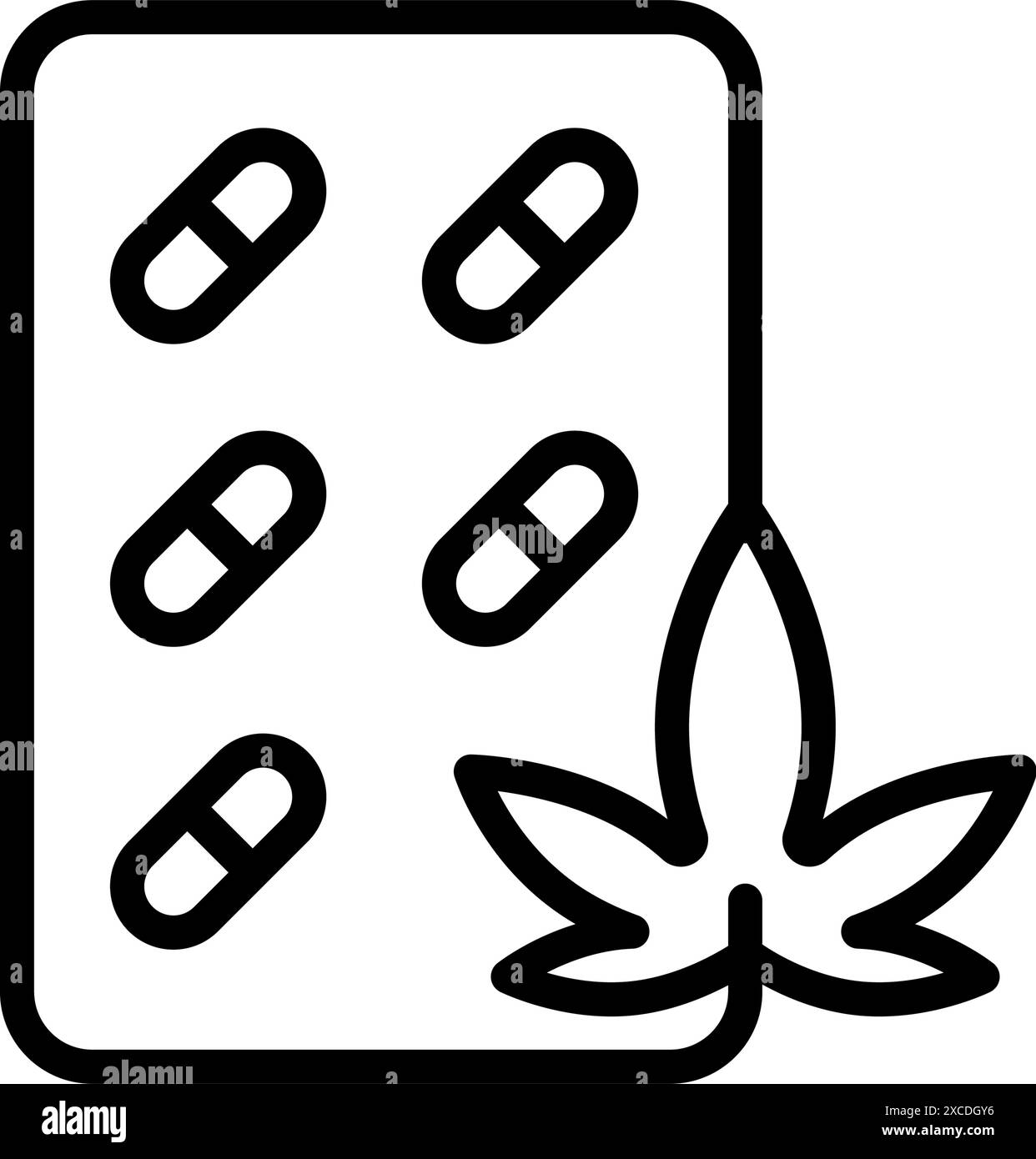 Icona della linea della capsula di cannabis. Marijuana medica o pillole di estratto di CBD, simbolo vettoriale. Capsule CBD per la salute mentale, il rilassamento e il trattamento della depressione Illustrazione Vettoriale