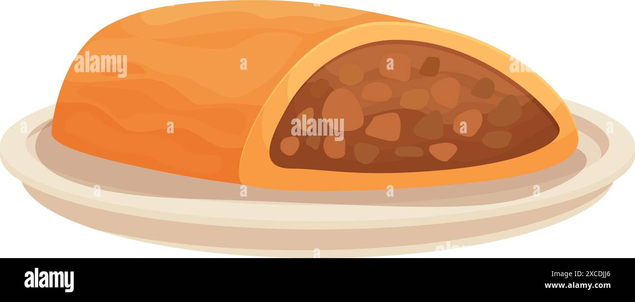 Deliziosa empanada con crosta marrone dorata, ripiena di ingredienti salati, è presentata su un piatto Illustrazione Vettoriale