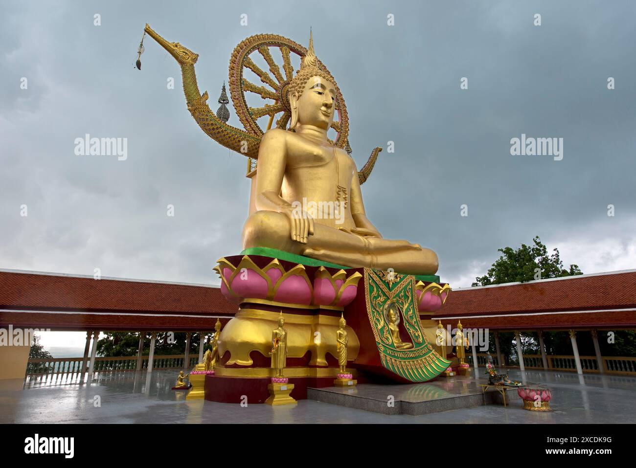 Statua del Buddha, Wat Phra Yai, il Tempio del grande Buddha, a Ko Phan, Koh Samui, Thailandia Foto Stock