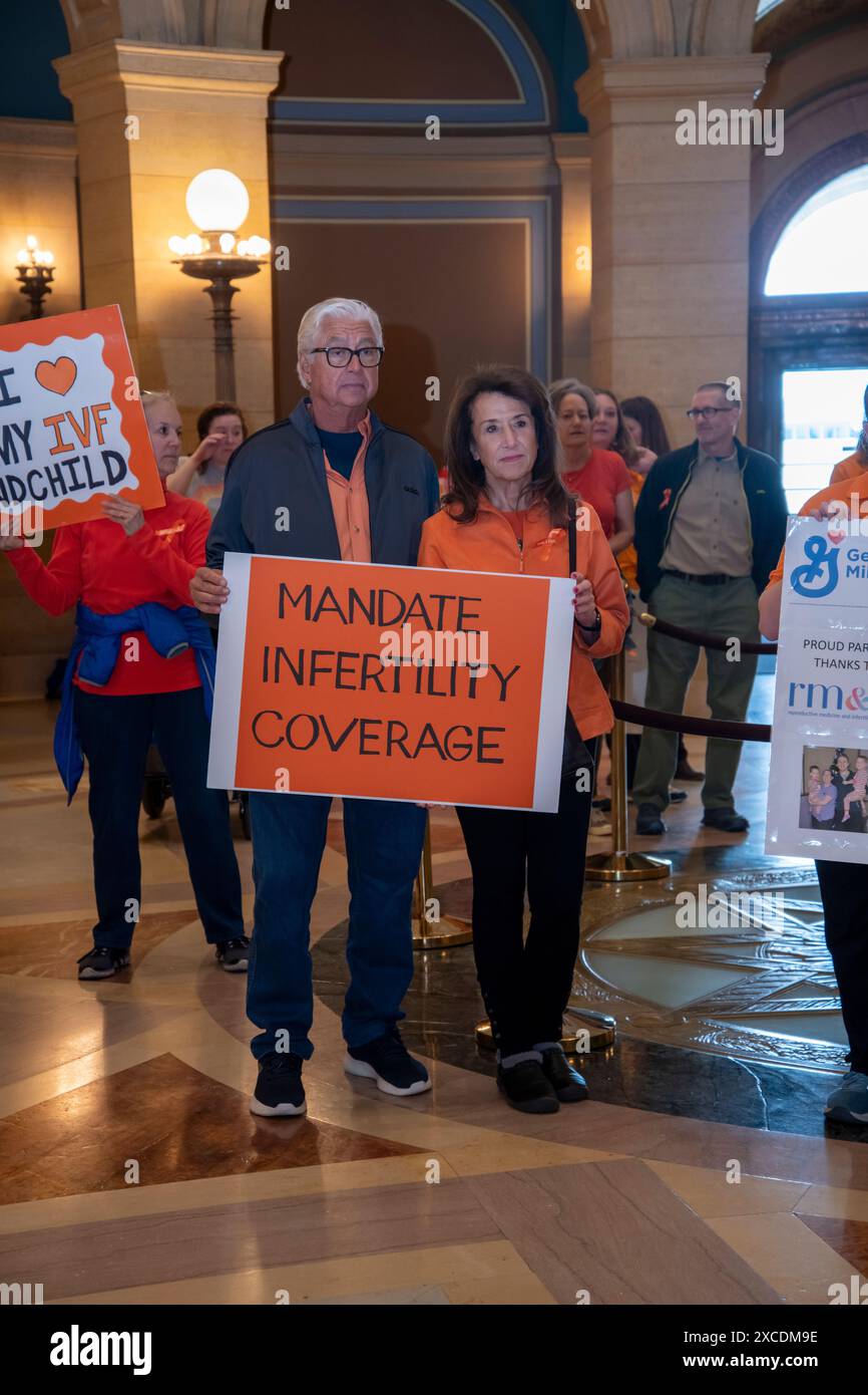 St. Paul, Minnesota. campidoglio. La fecondazione in vitro si raduna a sostegno di una maggiore assicurazione sulla fertilità e per aiutare più famiglie del Minnesota a lottare Foto Stock