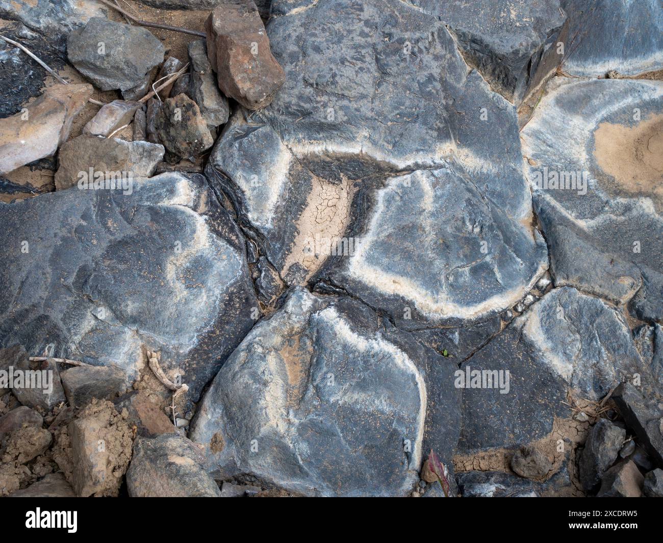 WA25407-00...WASHIINGTON - scogli in un letto asciutto lungo la strada che scende nella zona BLM di Douglas Creek. Foto Stock