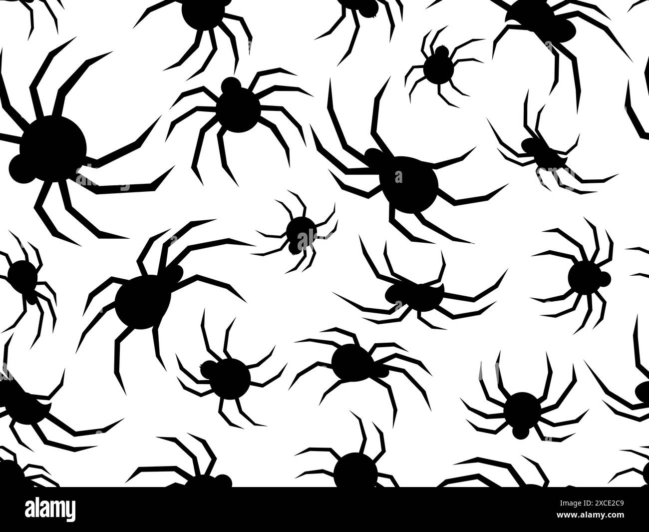 Nero vedova senza cuciture. Silhouette nere di ragni su sfondo bianco. Vista laterale e dall'alto del ragno. Design per la stampa, b Illustrazione Vettoriale