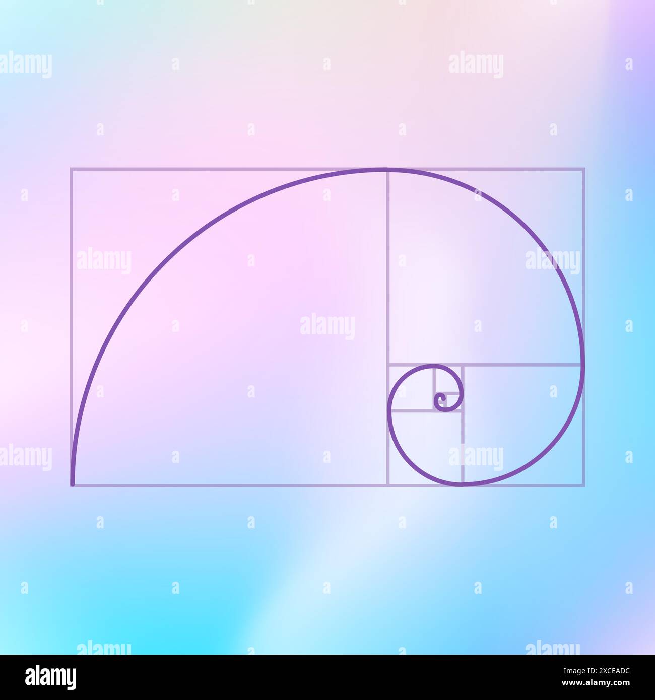 Sequenza Fibonacci, sfondo a spirale dorata, proporzione Golden ratio Illustrazione Vettoriale