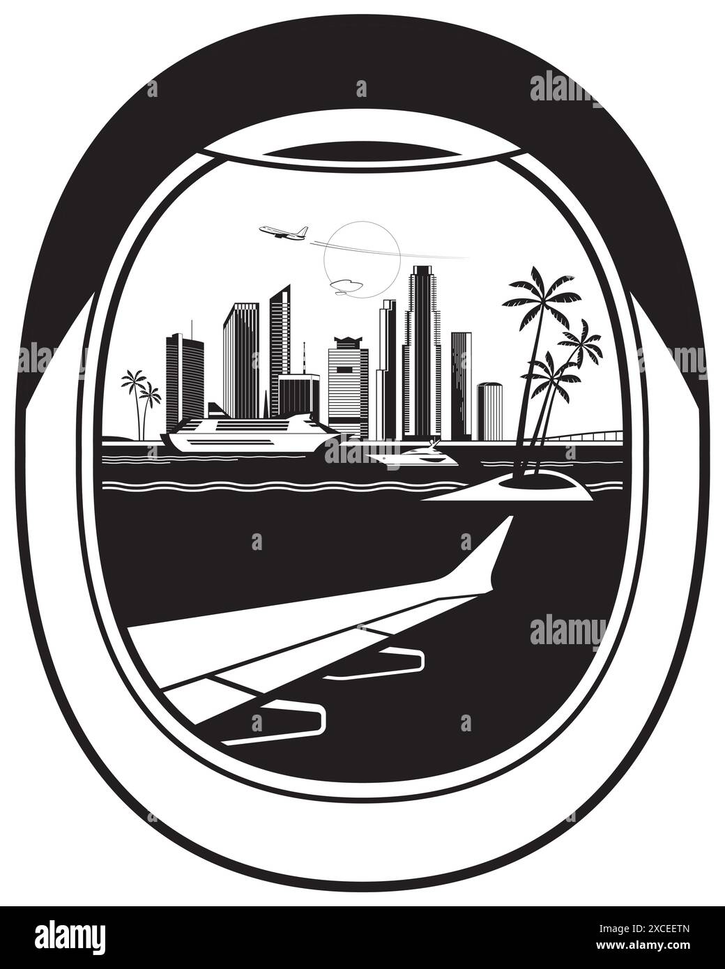 Vista dall'aereo passeggeri a Miami - illustrazione vettoriale Illustrazione Vettoriale