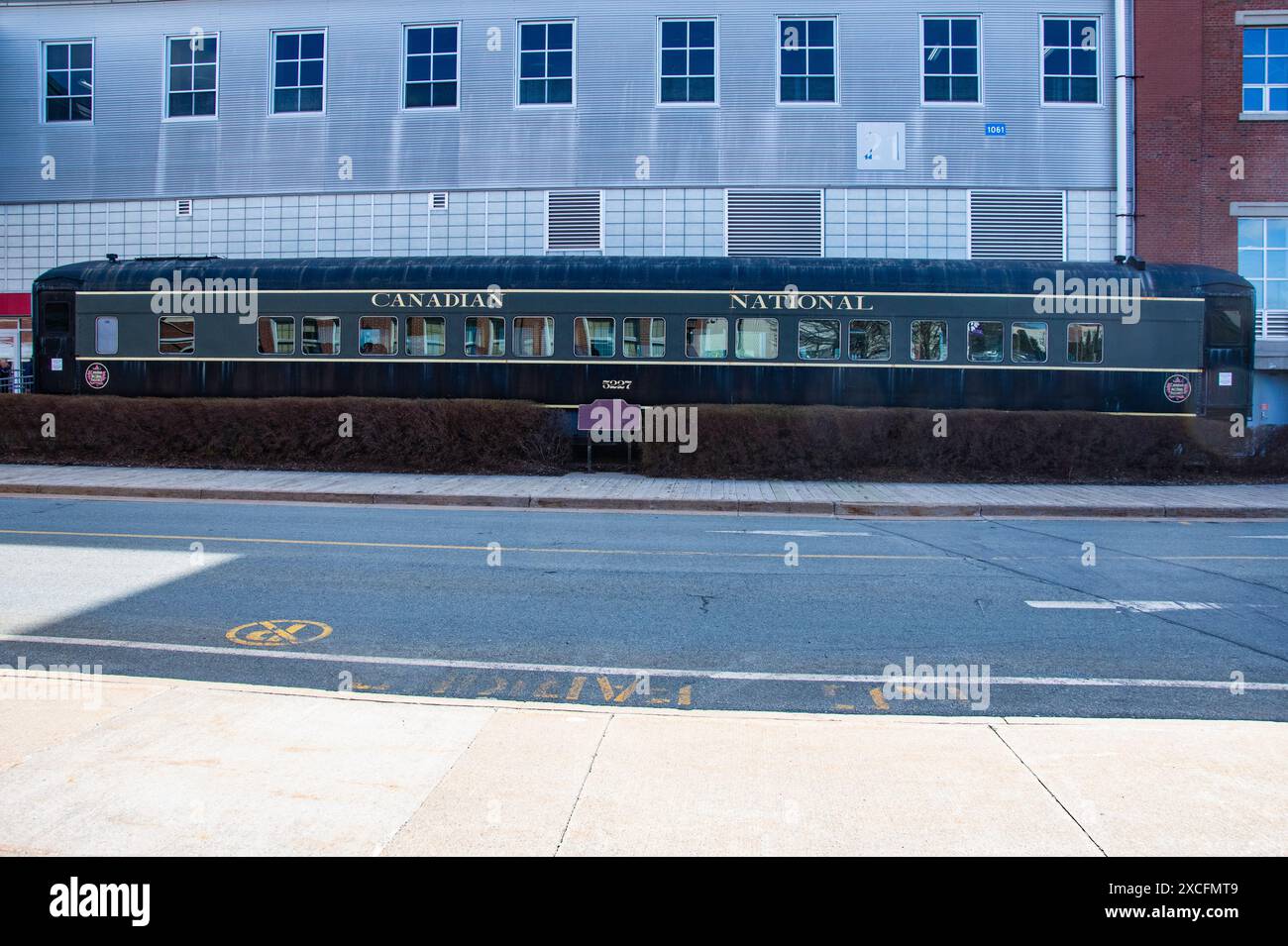 Vagone ferroviario CN restaurato al Molo 21 nel distretto portuale di Halifax, nuova Scozia, Canada Foto Stock