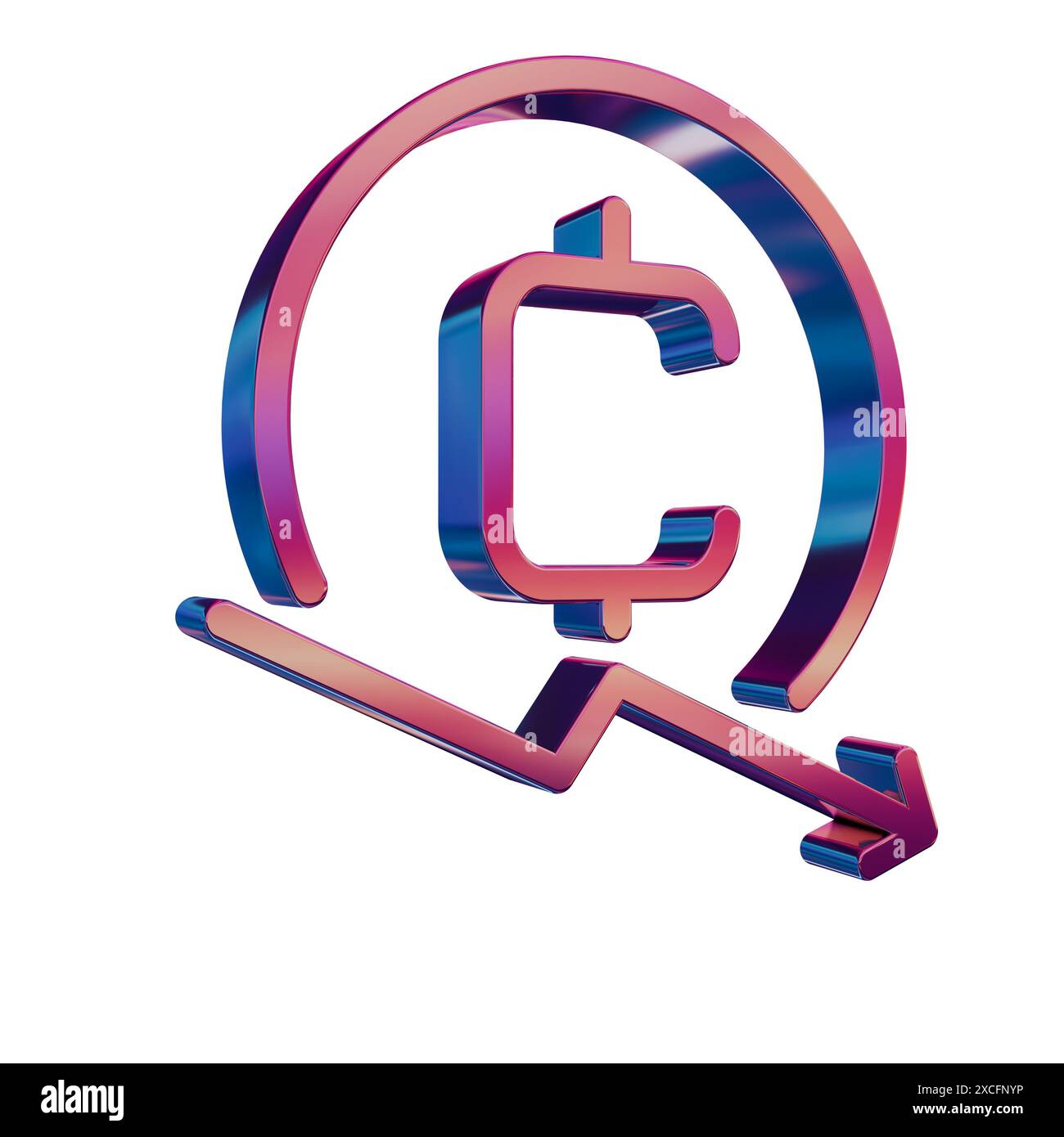 Icona retro neon 3D - simbolo della moneta del circuito di criptovaluta Foto Stock